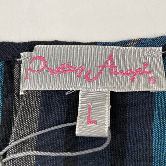 Pretty Angel Two Piece Multi layer Dress Tunic Women’s L Striped Teal Black - Picture 6 of 11